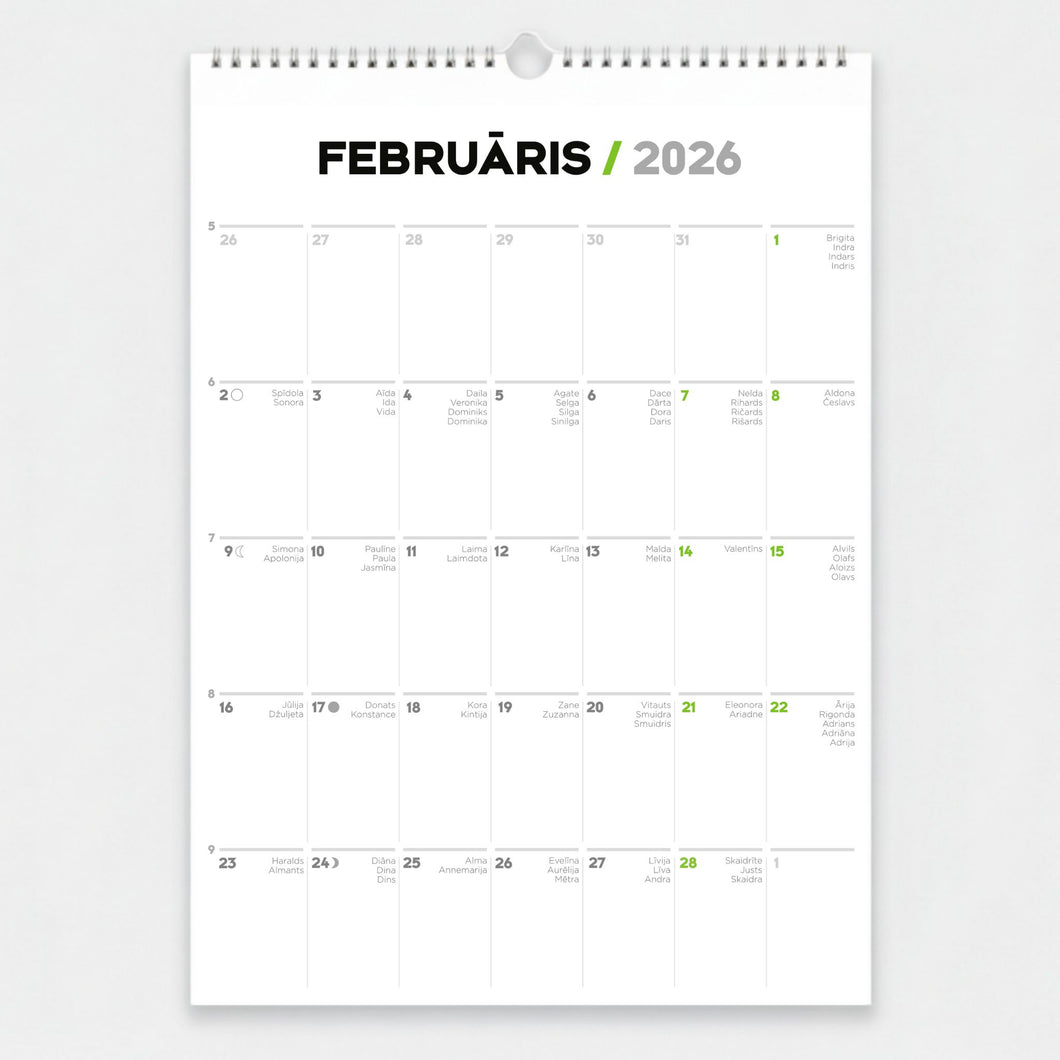 Klasisks sienas kalendārs - plānotājs 2026