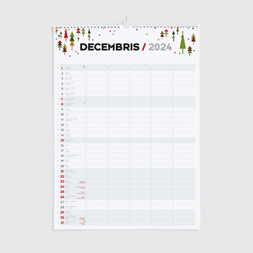 Vertikāls sienas kalendārs - plānotājs ar ilustrācijām 2024