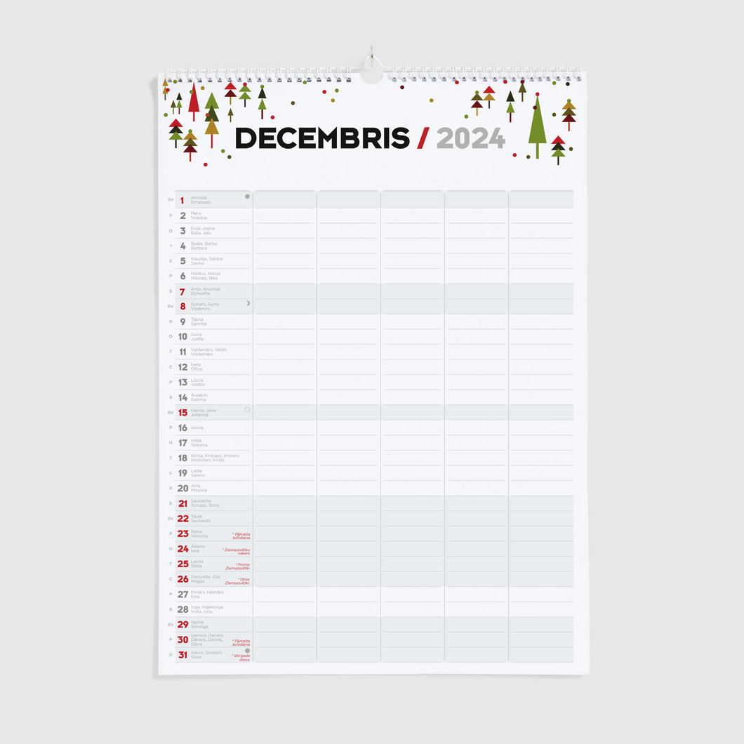 Vertikāls sienas kalendārs - plānotājs ar ilustrācijām 2024